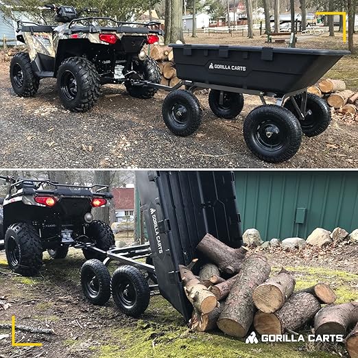 Gorilla Carts Heavy-Duty Poly Yard Dump Cart, 10 Cu Ft Tub, 1500 lb Haul Capacity, Black – Towable Utility Wagon with Quick-Release Dumping & Pneumatic Tires for Landscaping and Gardening