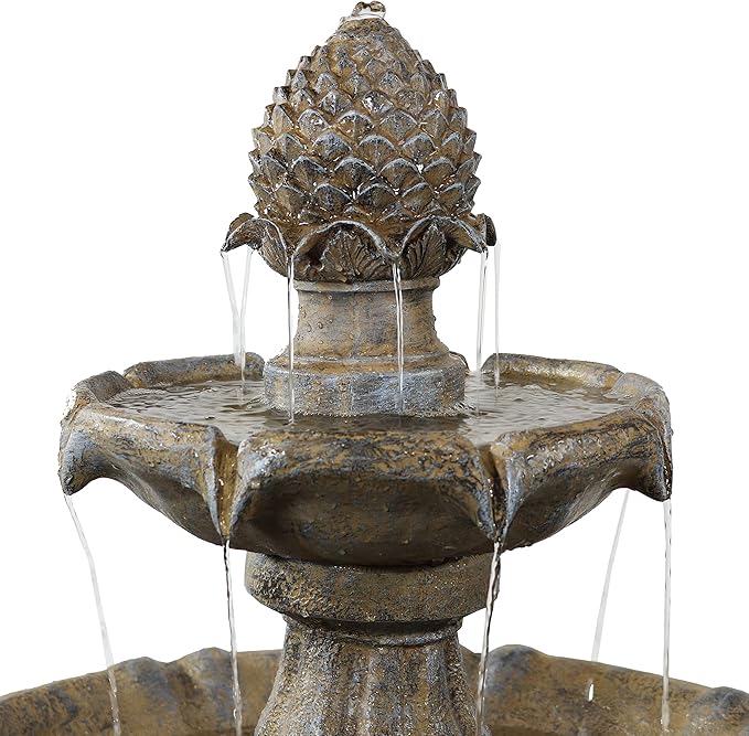 Sunnydaze Pineapple 46-Inch 2-Tier Outdoor Solar Fountain - Decorative Water Fountain with Pump for Garden, Patio, Yard or Balcony - Earth Finish