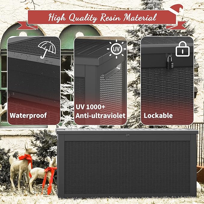 NUNU LAB 300 Gallon Outdoor Storage Box,Resin Large Sturdy Deck Box, Backyard Outside Storage Box Waterproof with Double Wall Panels,Package Delivery Garden Outdoor Hose Bin