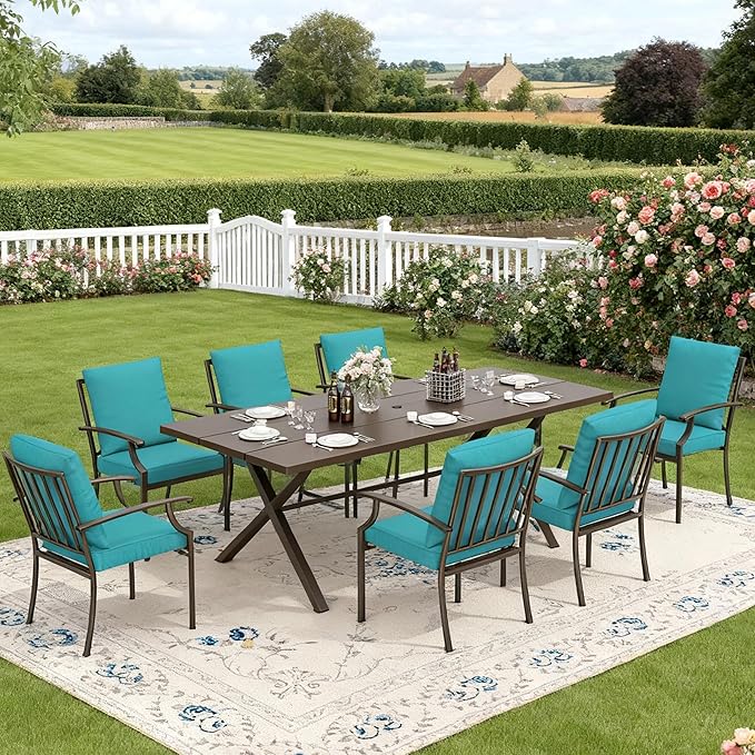 Outdoor Dining Set Patio Dining Table and Chairs Set Outdoor Furniture Set (Blue, 9 Dining Set)