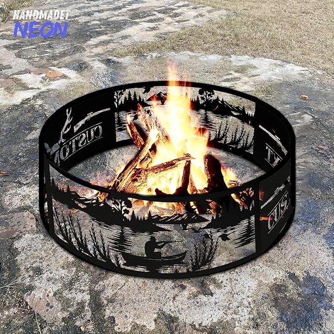 Personalized Reindeer Fire Pit Ring 360 Degree, Outdoor Fireplace, Custom Fire Pits for Outside Wood Burning, Patio Firepit, Camping Bonfire Firepits, BBQ Backyard Garden Decor