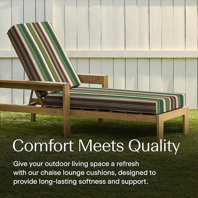 Honeycomb Outdoor Heritage Chaise, 22.5" W x 70" L, Stripe Pine Green Chair Cushion for Patio Furniture