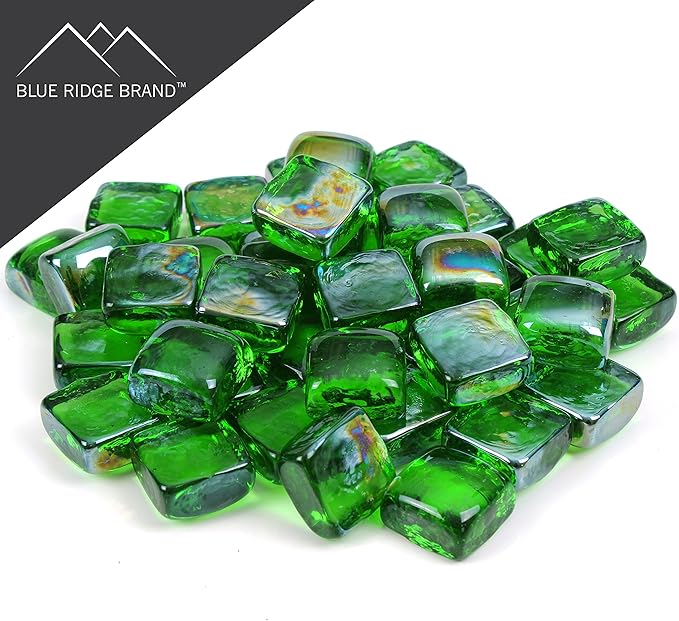 Reflective Fire Pit Glass Cubes - Professional Grade Fire Glass for Fire Pit - 1" Firepit Glass Rock - Glass Stones - Gas & Propane Fire Pit & Fireplace Glass (20 Pound, Green)