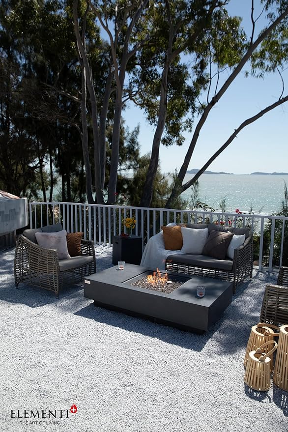 Elementi+ | Colorado Gas Fire Pit Cast Concrete 56" Rectangular Fire Table, Outdoor Fire Pit Electronic Ignition | Canvas Cover, Fire Glass and Burner Lid Included | Sunlight Yellow | Natural Gas