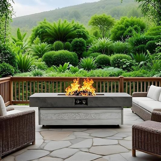 Propane Fire Pit Table, 48 Inch Firepits for Outside, Rectangle Gas Fire Pits for Outside Patio, Deck, Backyard, 50000BTU, Free Waterproof Cover, Tank Outside, Tank Not Included, Cement Grey