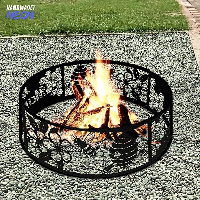 Personalized Bee Fire Pit Ring 360 Degree, Outdoor Fireplace, Custom Fire Pits for Outside Wood Burning, Patio Firepit, Camping Bonfire Firepits, BBQ Backyard Garden Decor