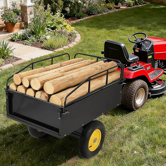 750LB Capacity Steel Dump Cart - Heavy Duty ATV Trailers Pull Behind - Garden Utility Trailer Yard Trailers for for Lawn Mower Tractor