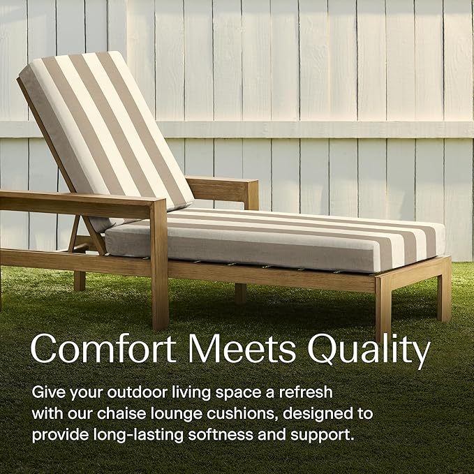 Honeycomb Outdoor Heritage Chaise, 22.5" W x 70" L, Cabana Stripe Tan Chair Cushion for Patio Furniture