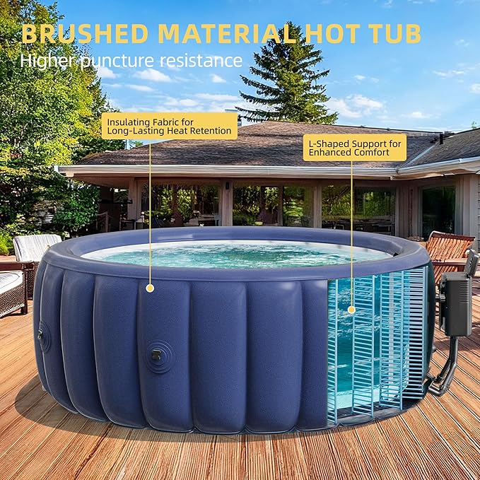 2-4 Person Inflatable Hot Tub, Portable Outdoor Spa with 146 Soothing Air Jets(73" x 28"), Portable Hot Tub with Cover and Heater Pump, Gray