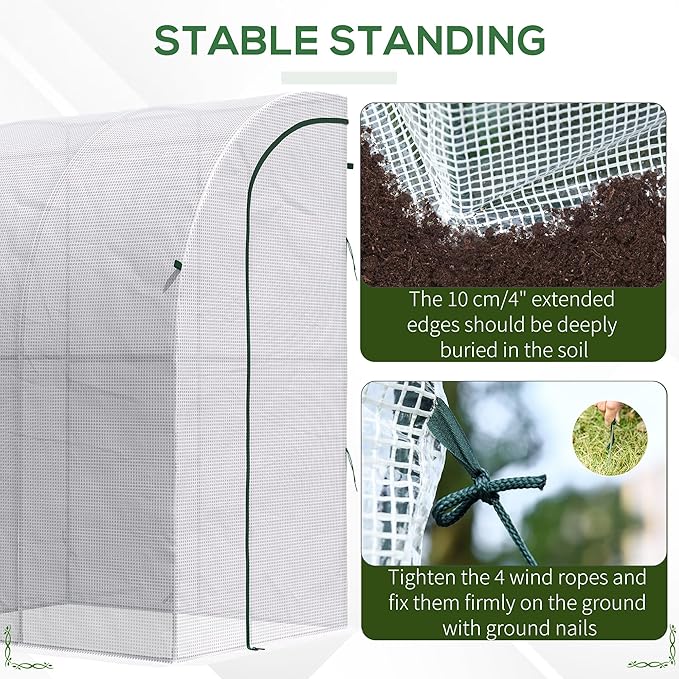 Outsunny 5' x 4' x 7' Outdoor Lean to Greenhouse, Walk-in Green House Plant Nursery with Roll-up Window, PE Cover, White