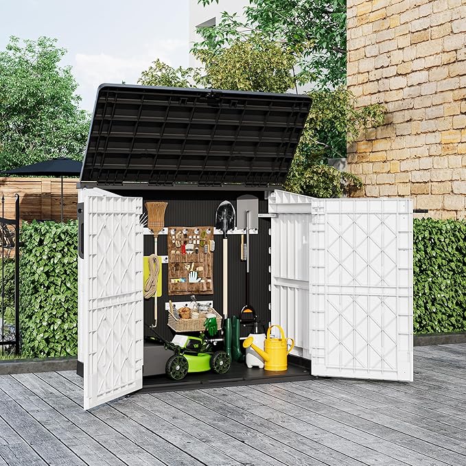 Horizontal Storage Shed, Outdoor Resin Storage Shed 36 Cu. Ft. Garden Extra Large Capacity Weather Resistant Storage Box, Lockable Waterproof Shed for Garden Tools