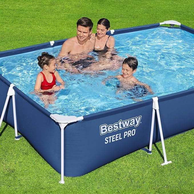 Bestway Steel Pro 9' 10" x 6' 7" x 26" Rectangular Above Ground Pool Set with 827 Gallon Capacity, DuraPlus Liner, and Flowclear 330 GPH Filter Pump