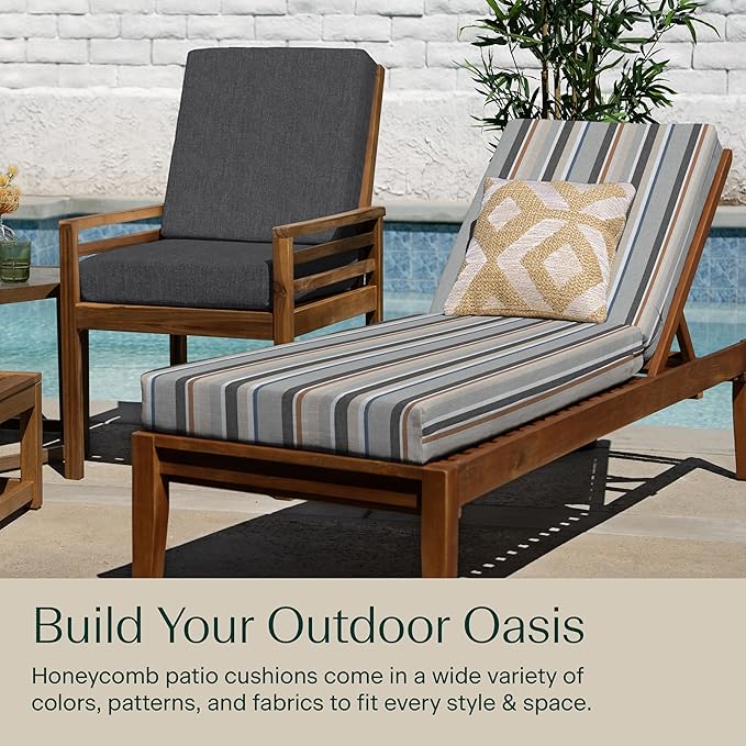 Honeycomb Outdoor Chaise, 22.5" W x 70" L, Stripe Stone Beige Patio Cushion