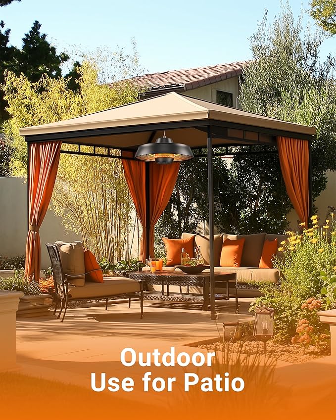 Pasapair Patio Heater - 1500W Outdoor Hanging Heater 3S Fast Heating with Remote - Adjustable Height Waterproof Infrared Mounted for Gazebo - ETL Certified