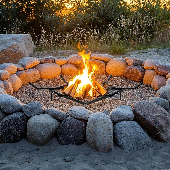 24 x 24 Inch Square Wheel Fire Pit Grate, Heavy Duty Fireplace Grate for Outdoor Wood Burning, Fire Pits, Fireplace Hearth & Campfire, Metal Log Rack Holder