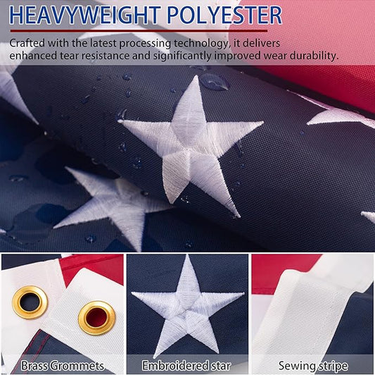 American flag 3x5 FT for Outside, Heavy Duty Polyester Nylon USA Flag Outdoor with Embroidered Stars, Sewn Stripes, US Flag with Brass Grommets for Indoor, Outdoor, All Weather