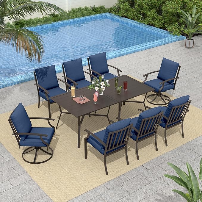 Outdoor Dining Set Patio Dining Table and Chairs Set Outdoor Furniture Set (Dark Blue, 10 Dining Set)