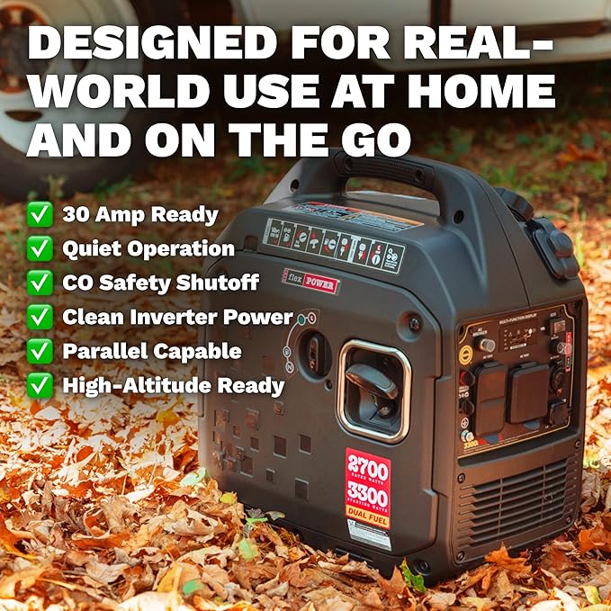 RVMP Flex Power 3300W Portable Inverter Generator - Engineered by RV Generator Professionals, 30 Amp Ready
