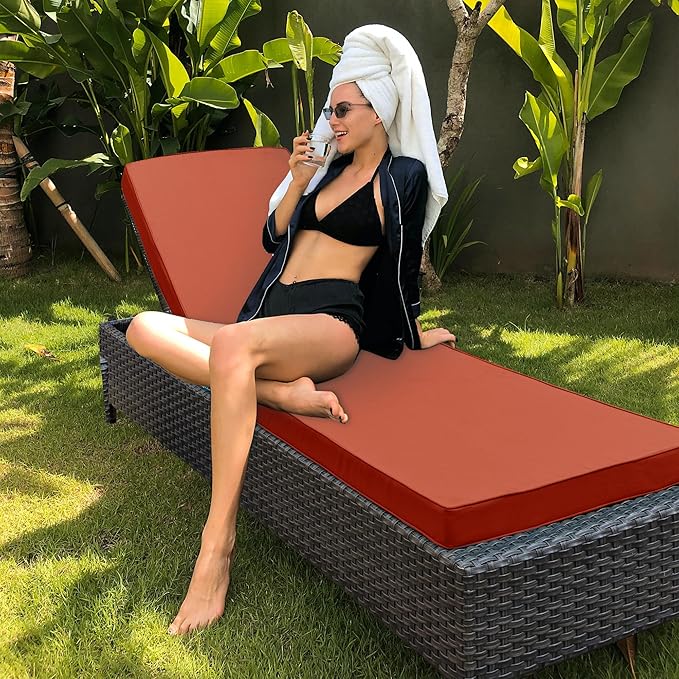 Chaise Lounge Cushion Outdoor, Waterproof and Stain-Resistant Lounge Deck Reclining Chair Cushions for Patio Furniture Lawn Pool Resort Hotel, 80x26x3 Inch, Set of 4, Rust