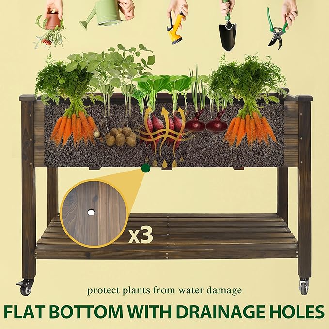 BlueWish Raised Garden Bed, 48" W x 24" D x 33" H Raised Garden Bed, Garden Bed with Detachable Black Liner, Drainage Holes, 330 lbs Capacity, Planter Box for Outdoor, Patio, Backyard, Rustic