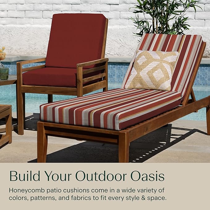 Honeycomb Outdoor Heritage Chaise, 22.5" W x 70" L, Stripe Brick Chair Cushion for Patio Furniture
