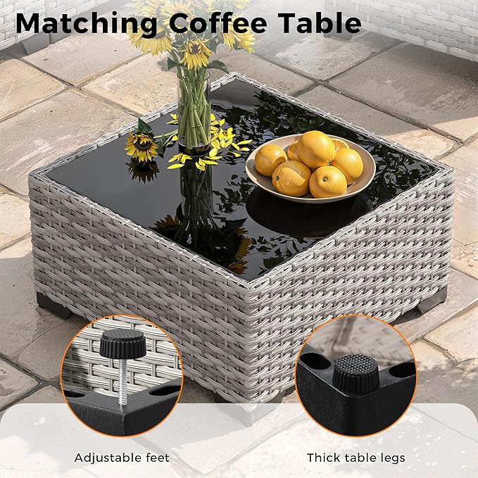 8-Seat Modern Patio Furniture Set with Swivel Rocking Chairs, Thick 4″ Cushions, Dual-Strand Wicker Rattan, Rust-Resistant Steel Frame – Outdoor Conversation & Modular Sectional,Black