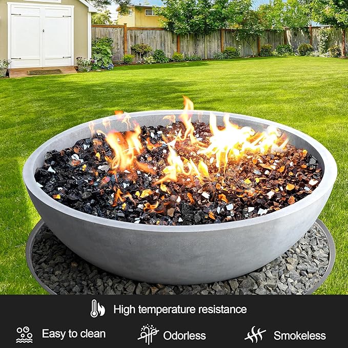 20 Pounds Fire Glass 1/2 Inch High Reflective Tempered Firepit Glass Rocks for Fireplace, Fire Pit Table, Fire Bowl and Landscaping (Onyx Black)