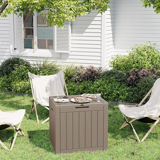 32 Gallon Deck Box Lockable Resin Indoor Outdoor Storage Box waterproof Outdoor Container for Patio Furniture, Pool Accessories, Cushions, Garden Tools, Sports Equipment