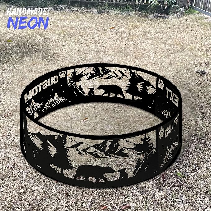 Personalized Fire Pit Ring 360 Degree, Outdoor Fireplace, Custom Text Fire Pits for Outside, Patio Firepit, Camping Bonfire Firepits, Garden BBQ Backyard Decor (Mountain)