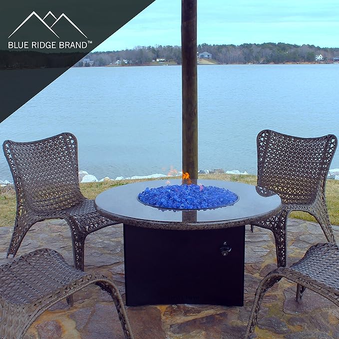 Sky Blue, Clear, Amber Fire Pit Glass - Fire Glass for Fire Pit - Firepit Glass Rock - Glass Stones - Fire Pit Glass Rocks - Gas & Propane Fire Pit & Fireplace Glass (50 Pound, Serenity)