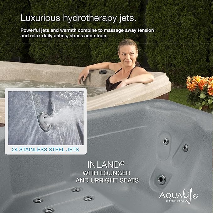 Inland 6 Person Indoor Outdoor Hot Tub, Plug & Play Spa, 24 Jets, LED Lighting System, Insulated Spa Cover, Aqualife by Strong Spas