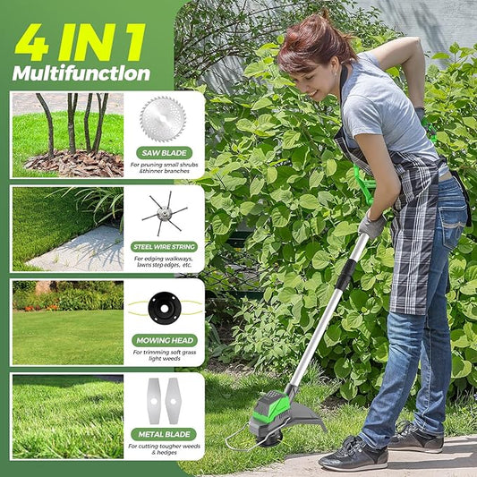 21V Electric Weed Wacker Cordless Weed Wacker with 2 x 4.5Ah Batteries, 960W Brushless Motor Weed Eater, 4-in-1 Multifunctional Grass Trimmer Lawn Tool Cordless Cutter Mower, Garden Gifts