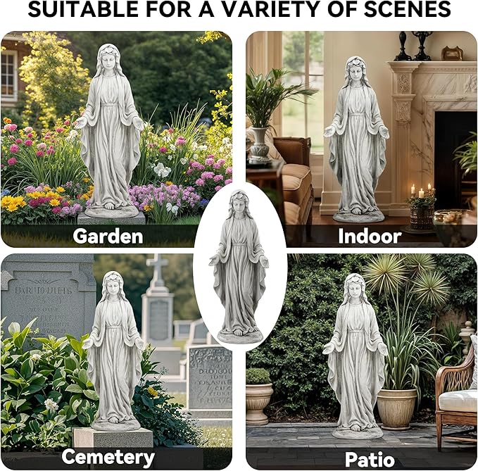 Ultym Virgin Mary Statue Outdoor, Large 30 Inch Religious Garden Statue, Blessed Mother Mary Statues Catholic, Durable Weather MGO Stone Sculptures Decor, Lawn Art for Home,Yard,Patio,Forch