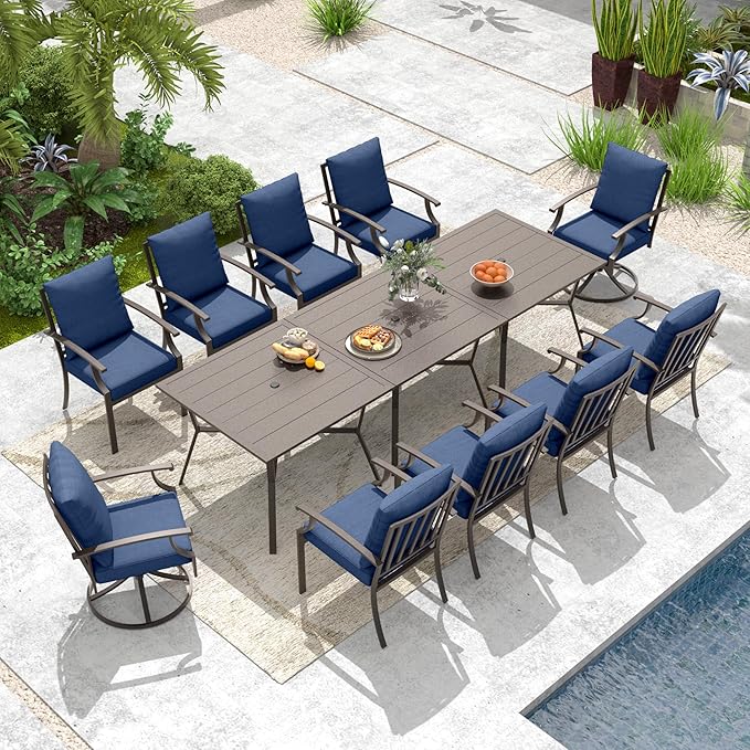 Outdoor Dining Set Patio Dining Table and Chairs Set Outdoor Furniture Set (Dark Blue, 13 Dining Set)