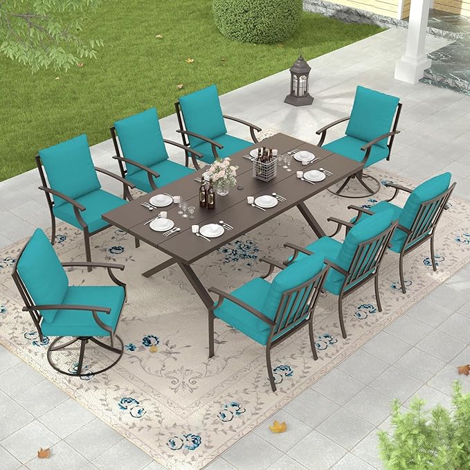 Outdoor Dining Set Patio Dining Table and Chairs Set Outdoor Furniture Set (Blue, 9 Dining Set)