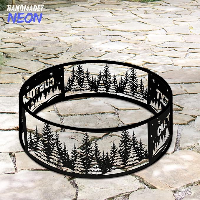 Personalized Fire Pit Ring 360 Degree, Outdoor Fireplace, Custom Text Fire Pits for Outside, Patio Firepit, Camping Bonfire Firepits, Garden BBQ Backyard Decor (Forest)