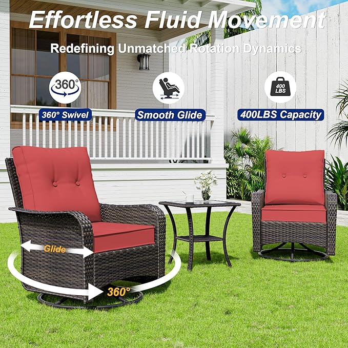 9 Pieces Patio Furniture Set with 2 Swivel Chairs Patio Furniture Outdoor Sectional Sofas Outdoor Patio Conversation Set - Red