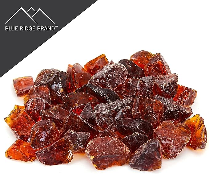 Fire Pit Glass - Fire Glass for Fire Pit - Firepit Glass Rock - Glass Stones - Fire Pit Glass Rocks - Gas & Propane Fire Pit & Fireplace Glass (20 Pound, Amber)