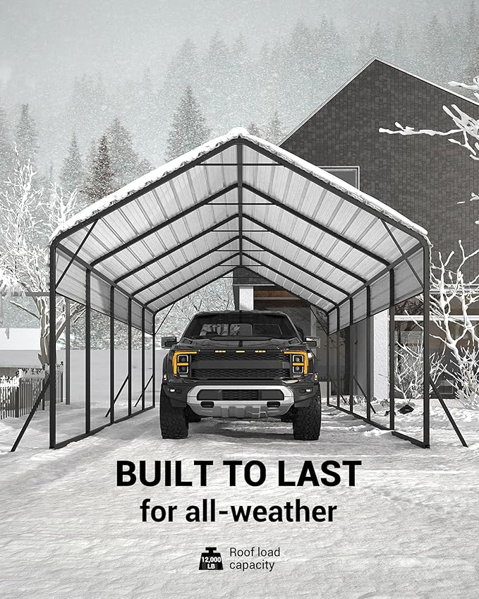 Heavy Duty Metal Carport, 13x26 FT Oversized Shelter with Galvanized Steel Frame and Roof, Metal Carport Shelter for Boats, SUVs and Trucks