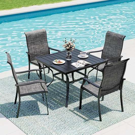 5-Piece Outdoor Dining Set, Patio Furniture Set with 4 Regular Chairs,Patio Dining Set with 1 Rectangular Table for Garden, Backyard, Poolside, Deck, Charcoal