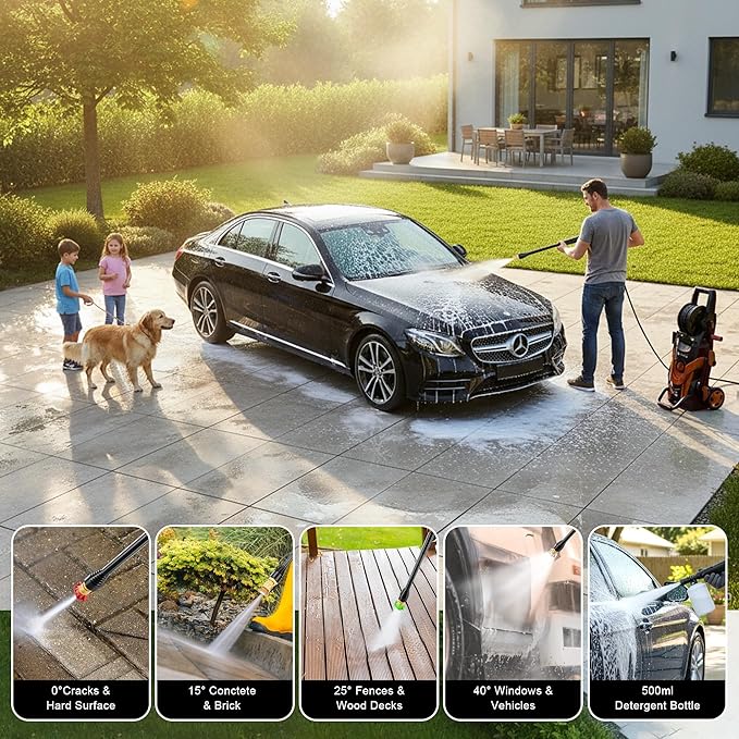 2025Upgraded Pressure Washer 4500PSI with 4 Quick Connect Nozzles,Inlet Hose & Filter, Foam Cannon for Cars/Fences/Driveways/Patios/Home Cleaning,Red