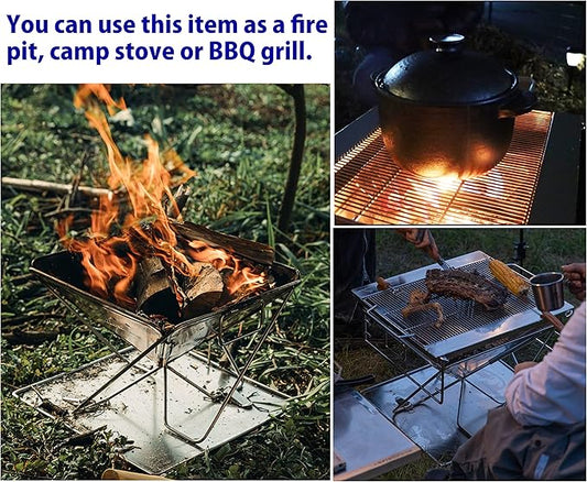 CAMPINGMOON 3-in-1 Portable Stainless Steel Wood Burning Grill and Fire Pit 16x18-inch with Carrying Bag MT-045