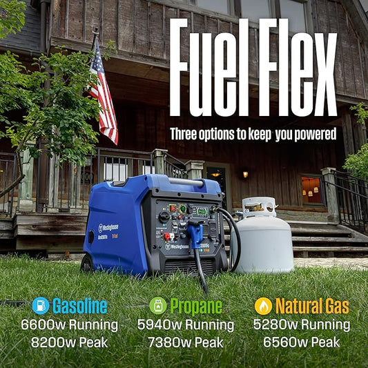 Westinghouse 8200 Peak Watt Tri-Fuel Portable Inverter Generator, Remote Electric Start, Transfer Switch Ready, Gas, Propane, Natural Gas, Low THD, Safe for Electronics, Parallel Capable, CO Sensor