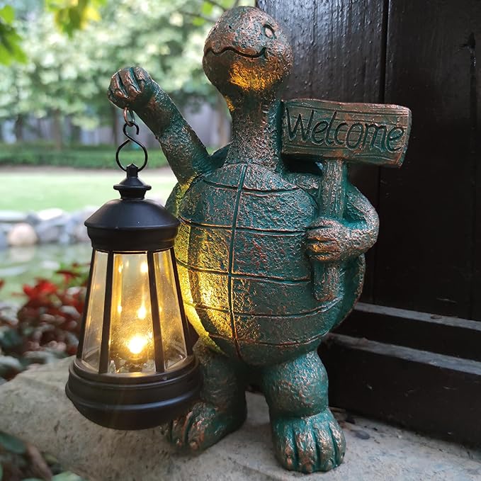 RCTTICUU Turtle Garden Statue Outdoor Décor with Solar Lights Lantern,Turtle Solar Light Figurines Outside Decorations for Yard，Lawn ,Patio, Balcony, Unique Housewarming Gifts