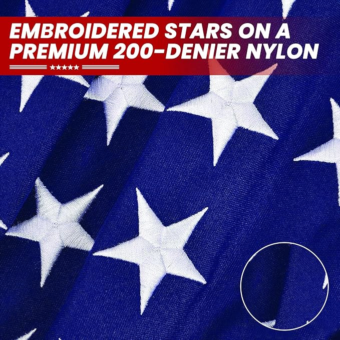 Premium American Flag - 5' x 8'– Hand-Stitched Detail & Embroidered Stars | US Sourced Materials | Built with Pride in the US