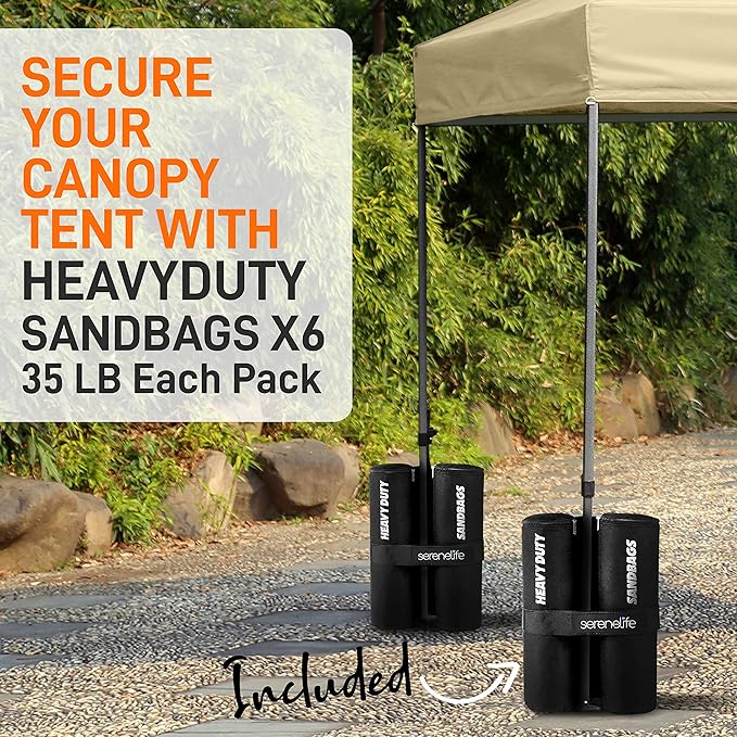 Pop Up Canopy Tent 10x15 - Commercial Instant Shelter Foldable/Collapsible Sun Shade Canopy Pop Up Tent w/Waterproof Tent Top, Portable Carry Bag & Sand Bag - SereneLife SLGZ15K (Khaki)