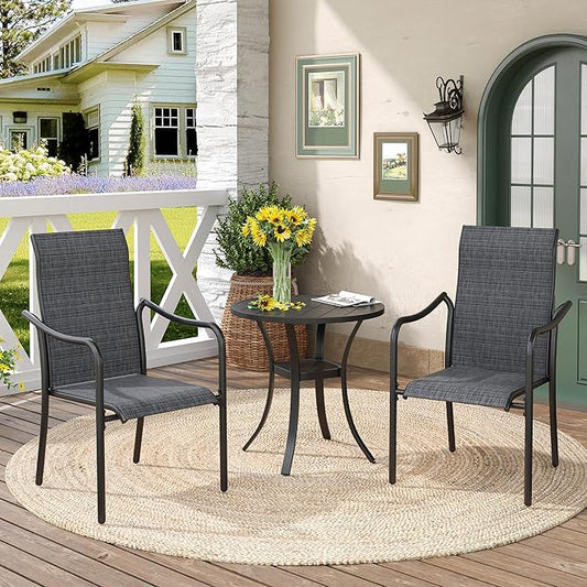 DIFY 27.6" Round Patio Dining Table, Outdoor Bistro Table with Rust Resistant Metal Frame, Ideal for Lawn, Backyard and Deck, Black