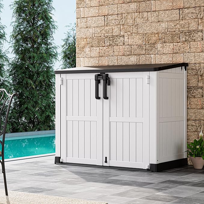 Horizontal Storage Shed, Outdoor Resin Storage Shed 36 Cu. Ft. Garden Extra Large Capacity Weather Resistant Storage Box, Lockable Waterproof Shed for Garden Tools