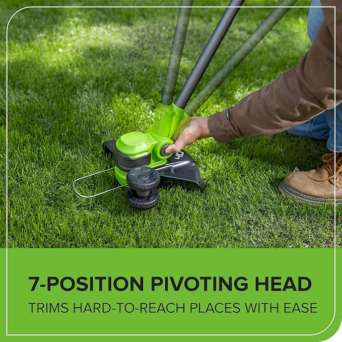 Greenworks 40V 13" 2-in-1 Cordless Trimmer/Edger w/ 20 Blades, Heavy Duty for Thick Weeds/Brush, Edges Fence/Sidewalk, Gas-Free Lightweight, Battery and Charger Not Included