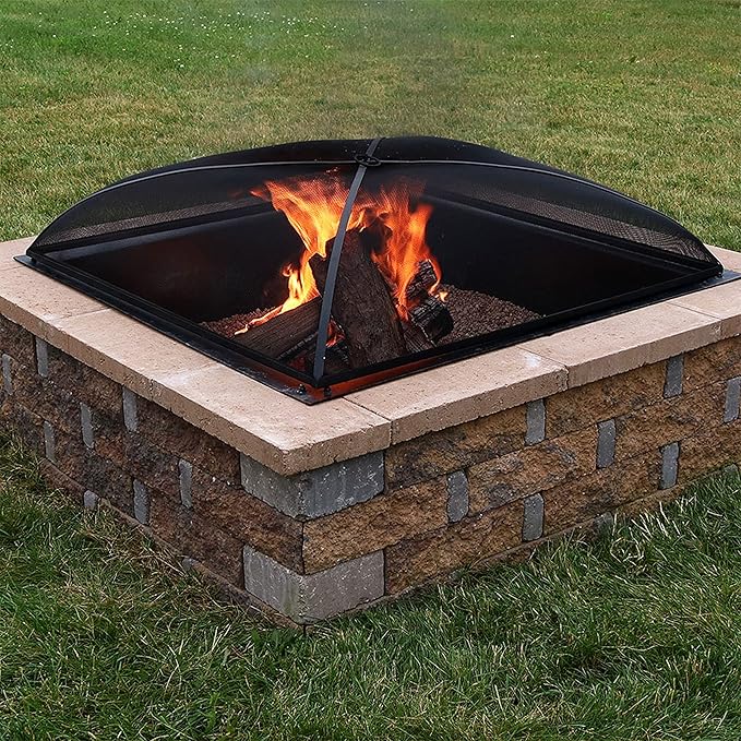 Sunnydaze Heavy-Duty Steel Mesh Fire Pit Spark Screen Cover - Outdoor Fire Pit Screen Cover - Square - Black - 31-Inch